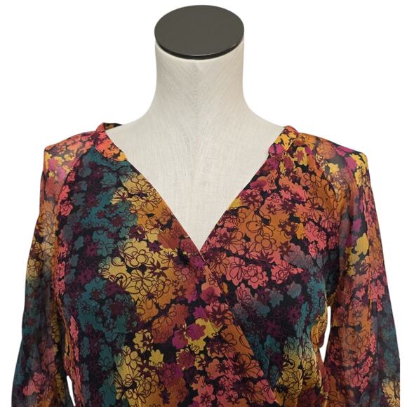Sundance Womens 100% Silk Floral Peasant Blouse Sz XS Button Up Long Sleeve Boho - Picture 6 of 8